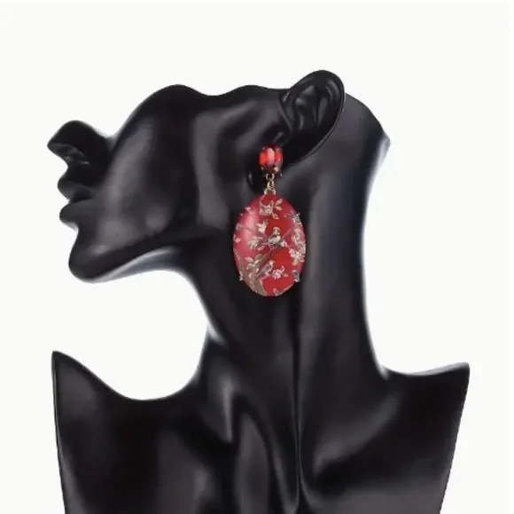 ✨🆕✨Beautifully Boho Vintage Inspired RED Happy Days Floral Birds Earrings ✨ - Picture 4 of 12